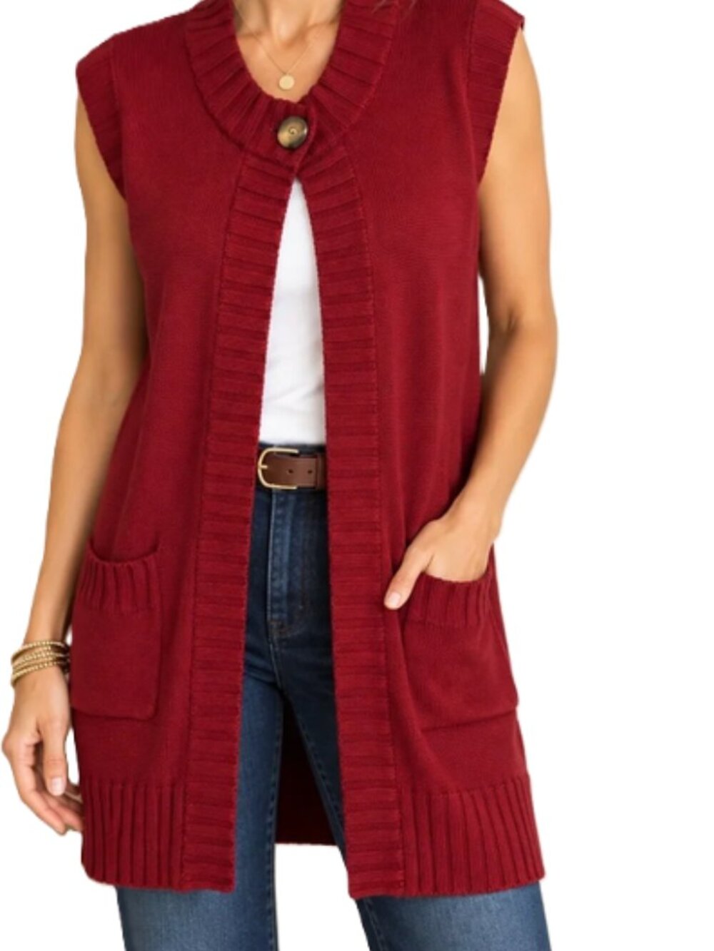 Chico's Burgundy Carlson One Button Buster Bamboo Blend Sweater Vest size 1